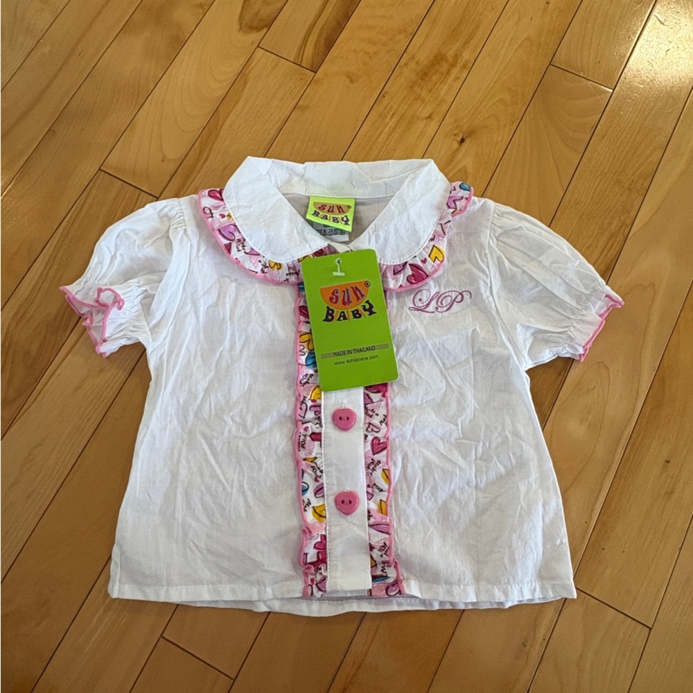 Cotton Collared Baby Shirt Hearts Valentines Day NWT Vintage Cute Size 24m